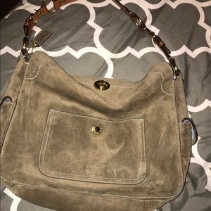 Green suede Coach shoulder bag